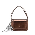 Petit sac carré bronze métallisé avec cuir froissé et breloque étoile de mer argentée - Marron