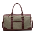Olive green canvas travel duffel bag with brown leather details and IT CHICK embroidery - Green