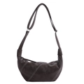 Dark brown croissant bag with white contrast stitching and knotted strap detail - Brown