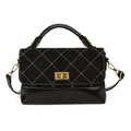 Sac bandoulière noir rétro en daim matelassé et cuir lisse avec fermoir doré élégant - Noir