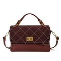 Sac à bandoulière bordeaux avec surpiqûres blanches et fermoir doré vintage - Bordeaux