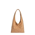 Khaki hobo shoulder bag featuring silver round metal rivets and seamless strap design - Brown