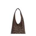Retro dark brown suede hobo tote bag with silver rivet studs for 2025 fashion - Brown