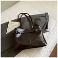 Sac fourre-tout marron foncé aspect brillant avec boucles argentées pour femmes - Café sans Pendentif