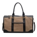 Khaki canvas weekender bag with black leather trim and vintage gold hardware - Khaki