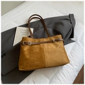 Sac fourre-tout rétro en daim marron gingembre avec lanières en cuir et boucles - Suède Brun Sans Pendentif