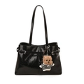 Sac fourre-tout minimaliste en cuir verni noir avec texture plissée et ourson - Avec Pendentif / Noir