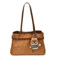 Sac fourre-tout en daim marron avec plis, boucle en cuir et breloque chien en peluche - Avec Pendentif / Suède Brun