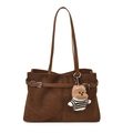 Borsa tote in camoscio testa di moro con cinturini e ciondolo a forma di cane - Scamosciato Caffè