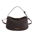 Borsa sottobraccio in pelle marrone scuro con finiture dorate e tracolla rimovibile - Marrone