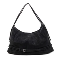 Grande borsa tote nera in camoscio con cinturini decorativi e fibbie metalliche - Nero