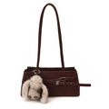 Burgundy suede underarm bag with thin shoulder straps and a plush bunny charm - With Pendant / Red