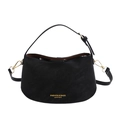 Borsa sottobraccio nera a mezzaluna in pelle martellata con scritta dorata chic - Nero