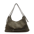 Grande borsa hobo retrò in finta pelle scamosciata verde oliva con spalline sottili - Verde