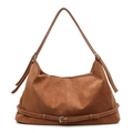 Borsa hobo in pelle scamosciata marrone con fibbia argento e tracolla regolabile - Marrone
