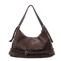 Borsa hobo marrone scuro in morbida pelle con fibbie regolabili stile motociclista - caffè
