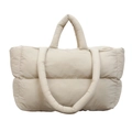 Borsa tote trapuntata beige in cotone spaziale con doppi manici imbottiti e zip capiente - Cachi