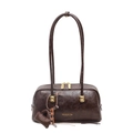 Bolso Boston retro marrón oscuro en cuero encerado con detalles metálicos dorados - 28*6*14cm / Café Con Amuletos