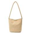 Bolso de hombro minimalista de pana beige con rayas verticales y cadena plateada - 26*10.5*23 / Caqui