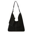 Grande borsa hobo nera in pelle scamosciata con cuciture bianche a contrasto - Nero