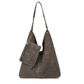 Grande borsa hobo in pelle scamosciata marrone minimalista con piccolo portamonete - Grigio