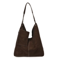 Grande borsa tote vintage caffè scuro in pelle scamosciata con cuciture a contrasto - Marrone