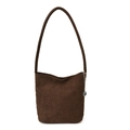 Bolso de hombro de pana marrón con textura de rayas y accesorio de cadena de metal plateado - 26*10.5*23 / Marrón
