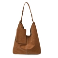 Borsa tote vintage in pelle scamosciata marrone con cuciture bianche e pochette con zip - Marrone