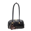 Elegante bolso de hombro negro con textura vintage y detalle de cremallera dorada - 28*6*14cm / Negro Con Colgante