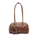 Bolso de hombro de cuero marrón retro con textura vintage y detalles dorados - 28*6*14cm / Marrón con Colgante