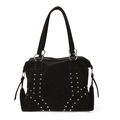 Chic black suede tote bag with silver metal rivets and dual ring handles for women - Black