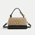 Quilted khaki and black leather crossbody bag with golden twist lock and top handle - Khaki