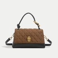 Brown quilted suede and black leather handbag with vintage gold twist lock - Brown