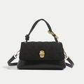 Elegant black quilted baguette bag with gold metal clasp and dual-textured surface - Black