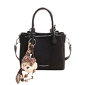 Bolso de mano cuadrado negro minimalista con asa redonda y dije de perrito de peluche gris - Con Colgante / Negro