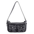 Borsa sottobraccio in denim lavato grigio scuro con tasche cargo frontali funzionali - Nero