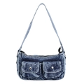Borsa sottobraccio in denim blu retrò da donna con lavaggio e dettagli in bottoni metallici - Blu