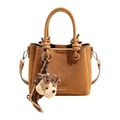 Bolso cuadrado marrón mate con colgante de osito de peluche y asa con nudo de moda actual - Con Colgante / Marrón