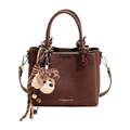 Bolso cubo de ante marrón oscuro con asa, correa y colgante de perrito decorativo - Con Colgante / Marrón