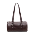 Dark brown cylindrical barrel bag in glossy synthetic leather with silver hardware - Coffee