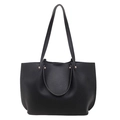 Grand sac cabas noir en cuir à motif litchi pour femme avec détails en métal doré - Noir