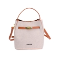 PANTOR bucket bag in beige canvas and brown leather with letter embroidery and strap - Brown