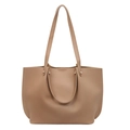 Grand sac cabas taupe en cuir grainé avec doubles bandoulières pour le quotidien - Khaki