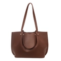 Grand sac cabas marron foncé en cuir grainé avec rivets dorés et doubles anses chic - Marron
