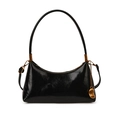 Borsa a spalla nera a mezzaluna in pelle lucida con accessori in metallo dorato - Nero