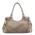 Bolso tote de ante caqui para mujer con cordones laterales y asas dobles en estilo retro - Caqui