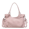 Bolso tote de ante rosa con cordones laterales y anillas plateadas de estilo minimalista - Rosa