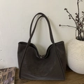 Retro dark brown large capacity faux suede tote bag with long shoulder straps and snap - Brown