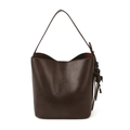 Dark brown retro PU leather bucket bag with shoulder strap and metal charm detail - Brown