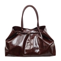 Dark brown large soft leather tote bag with glossy finish and metal buckle detail - Large / Brown